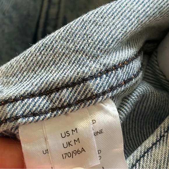 We The Free People Light Blue Denim Distressed Oversized Jacket Gray Hood Size M - Picture 11 of 11